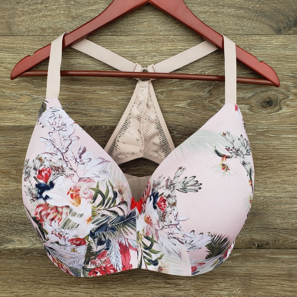 Floral Cacique 42 H Racerback Bra with Padded Under Support Plus Size